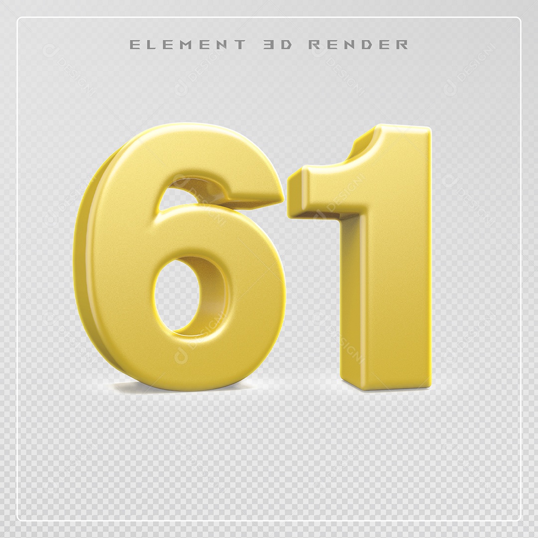 Elemento 3D Número 61 Dourado para Composição PSD