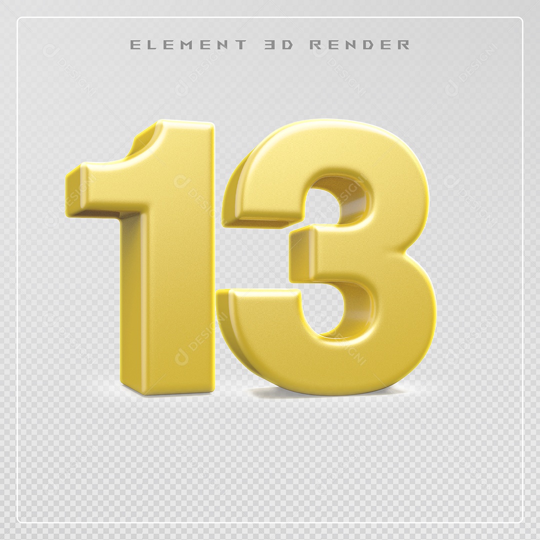 Elemento 3D Número 13 Dourado para Composição PSD