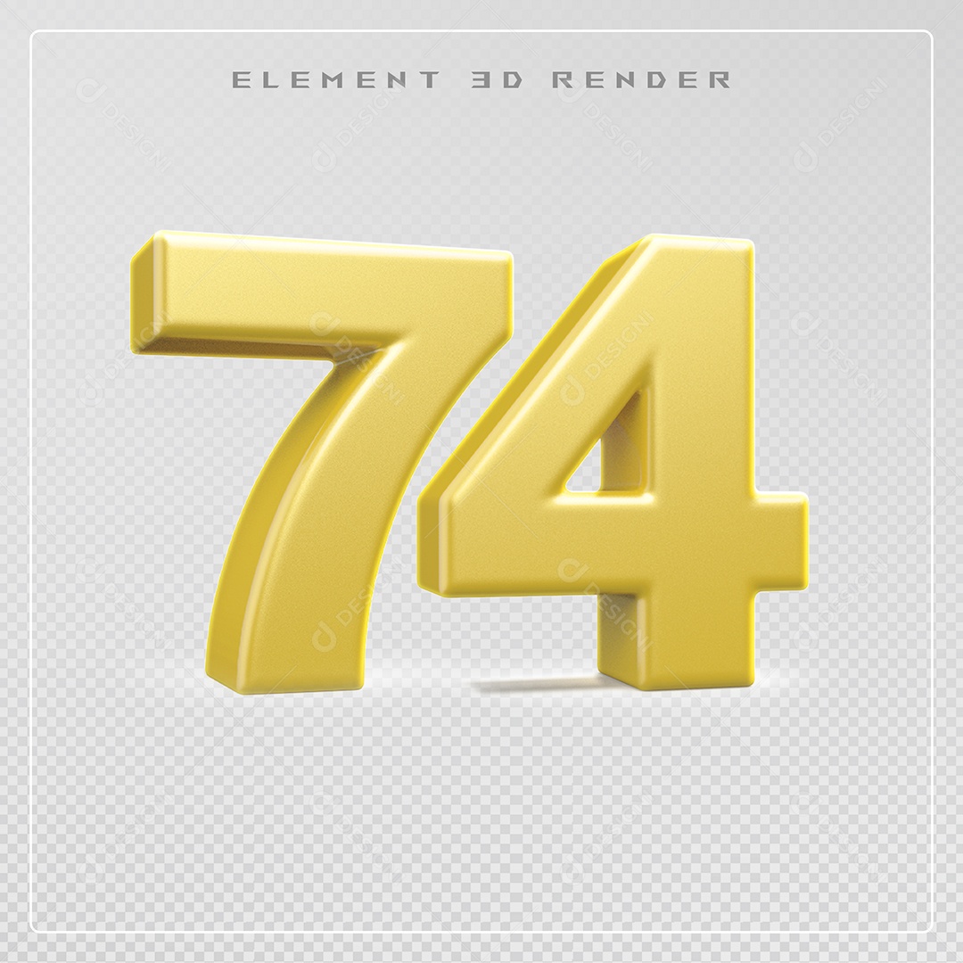 Elemento 3D Número 74 Dourado para Composição PSD