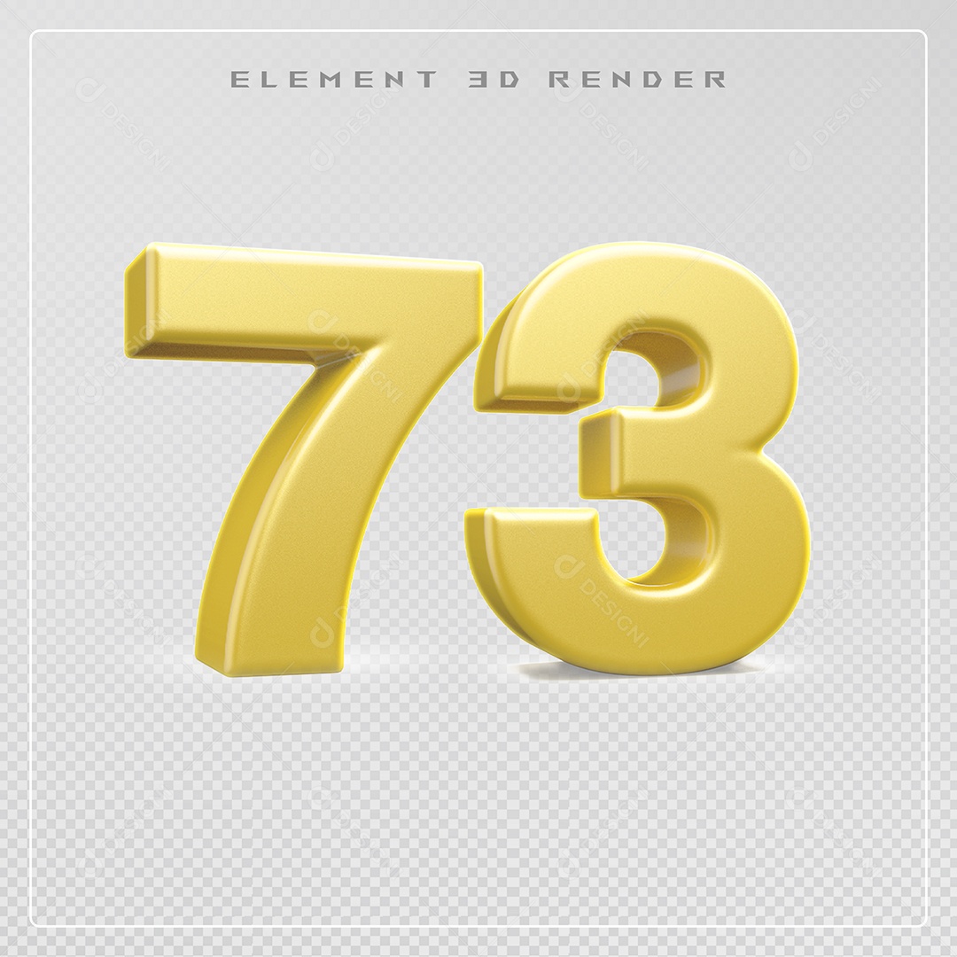 Elemento 3D Número 73 Dourado para Composição PSD