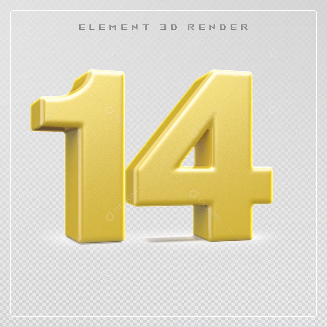 Elemento 3D Número 14 Dourado para Composição PSD