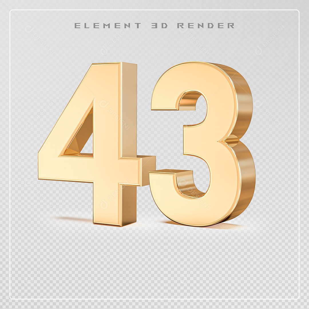 Elemento 3D Número 43 Dourado para Composição PSD