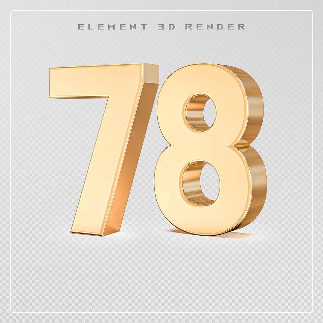 Elemento 3D Número 78 Dourado para Composição PSD