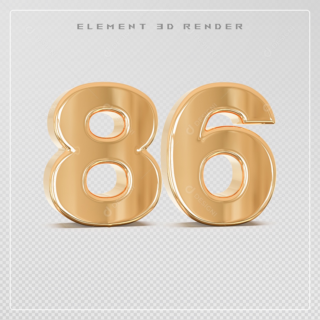 Elemento 3D Número 86 Dourado para Composição PSD