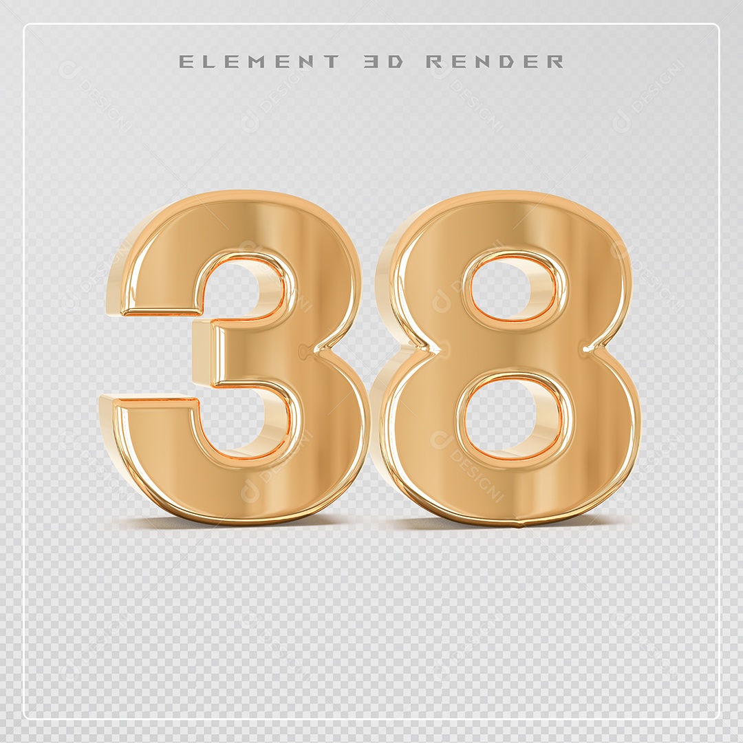Elemento 3D Número 38 Dourado para Composição PSD
