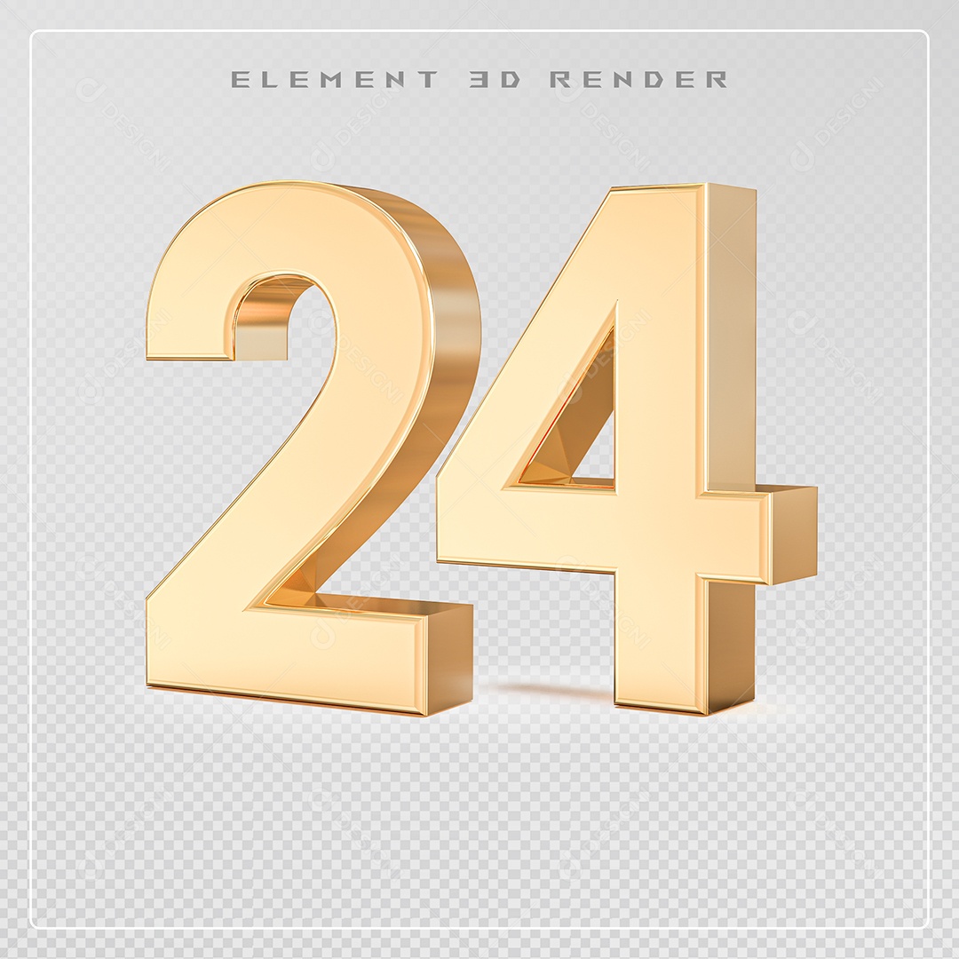 Elemento 3D Número 24 Dourado para Composição PSD