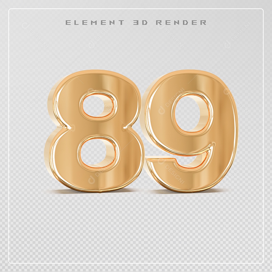 Elemento 3D Número 89 Dourado para Composição PSD