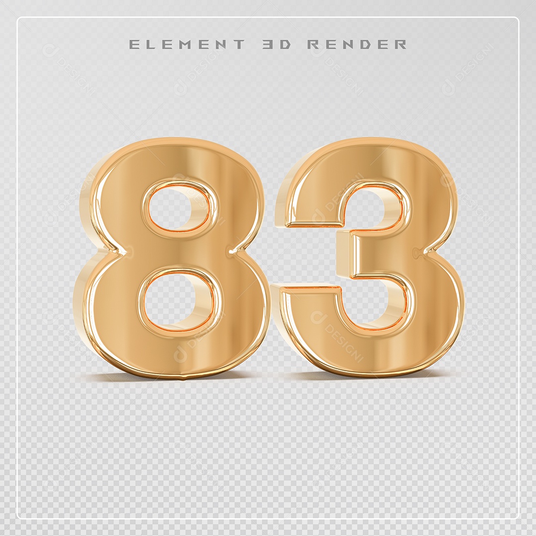 Elemento 3D Número 83 Dourado para Composição PSD