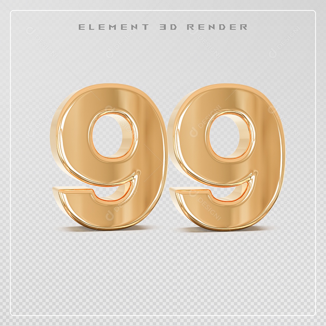 Elemento 3D Número 99 Dourado para Composição PSD