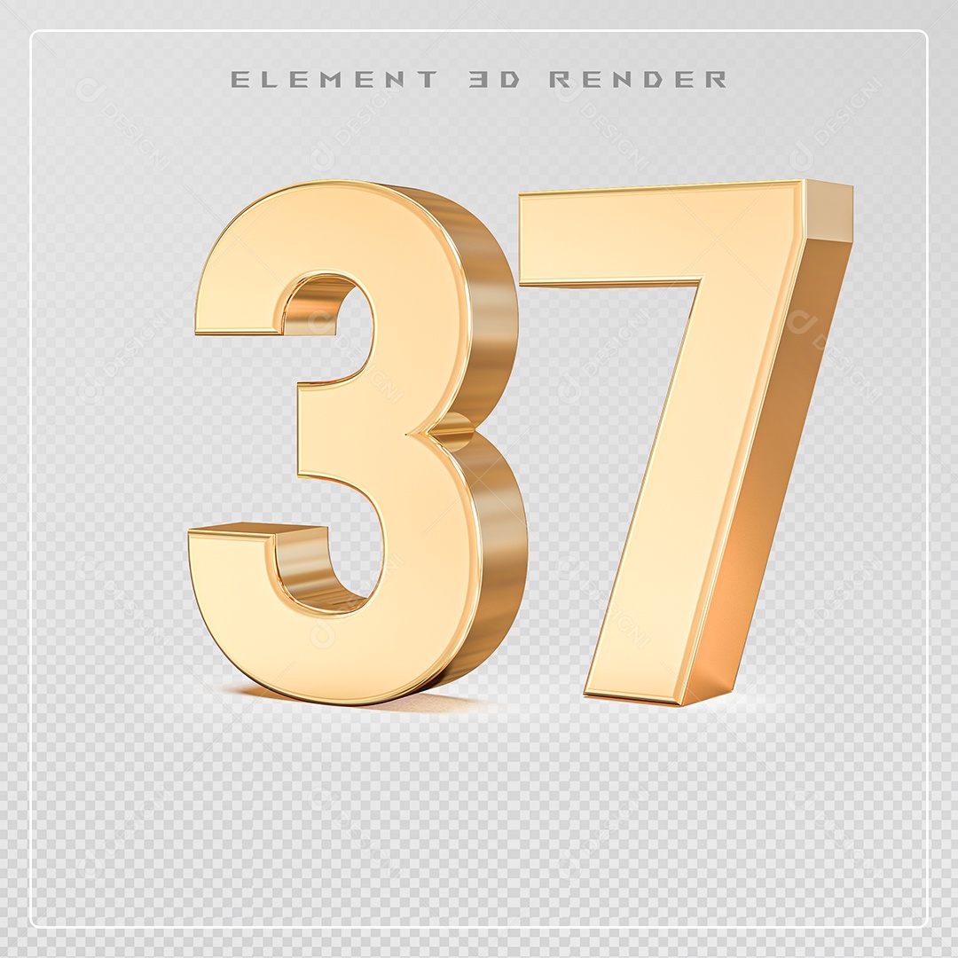 Elemento 3D Número 37 Dourado para Composição PSD