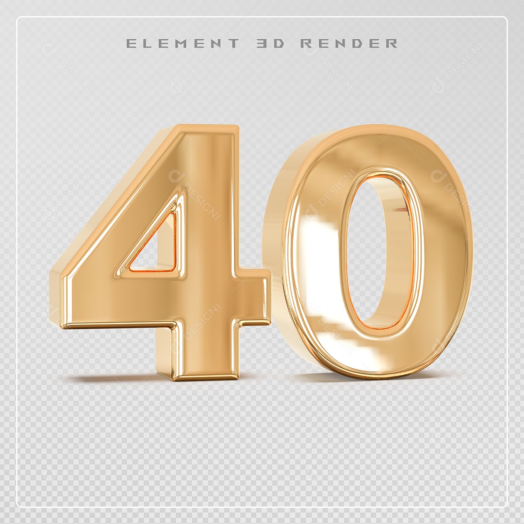 Elemento 3D Número 40 Dourado para Composição PSD