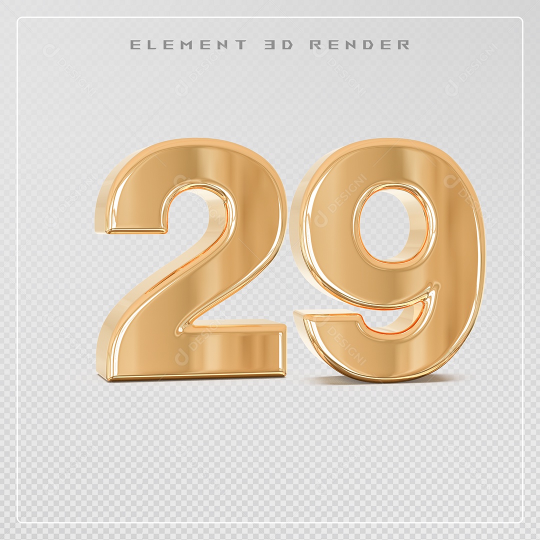 Elemento 3D Número 29 Dourado para Composição PSD