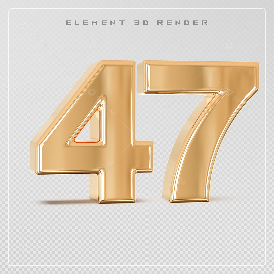 Elemento 3D Número 47 Dourado para Composição PSD