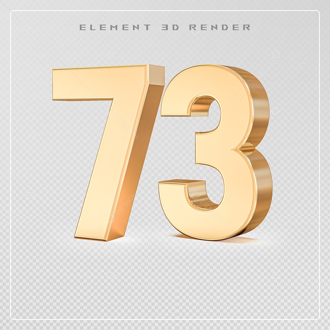 Elemento 3D Número 73 Dourado para Composição PSD