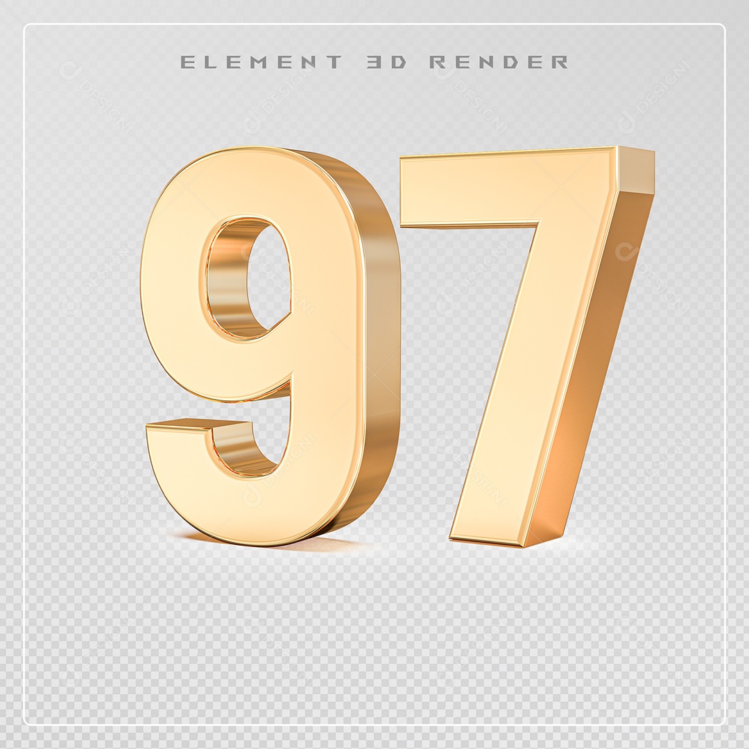 Elemento 3D Número 97 Dourado para Composição PSD