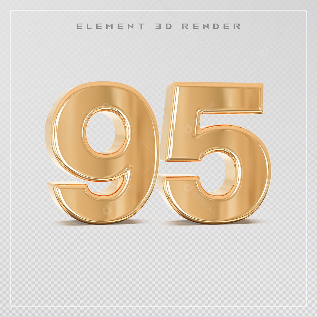 Elemento 3D Número 95 Dourado para Composição PSD