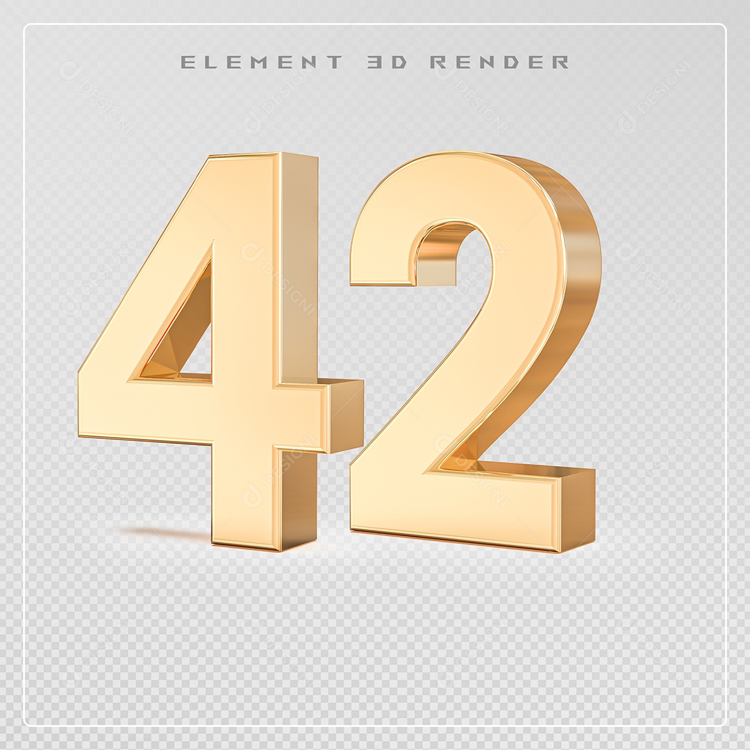 Elemento 3D Número 42 Dourado para Composição PSD