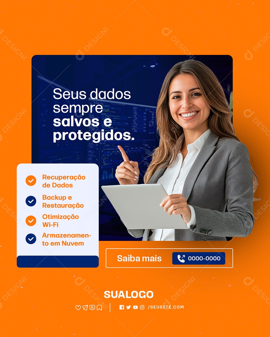 Manutenção Informática Seus Dados Sempre Salvos e Protegidos Social Media PSD Editável