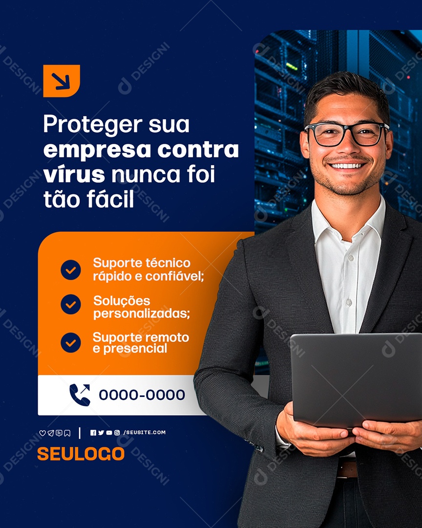 Manutenção Informática Proteger sua Empresa Contra Vírus Social Media PSD Editável