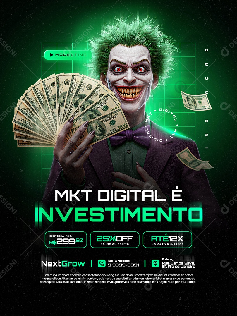 Marketing Digital é Investimento Social Media PSD Editável