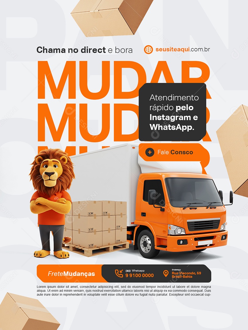 Frete Mudanças Chama no Direct e Bora Mudar Social Media PSD Editável