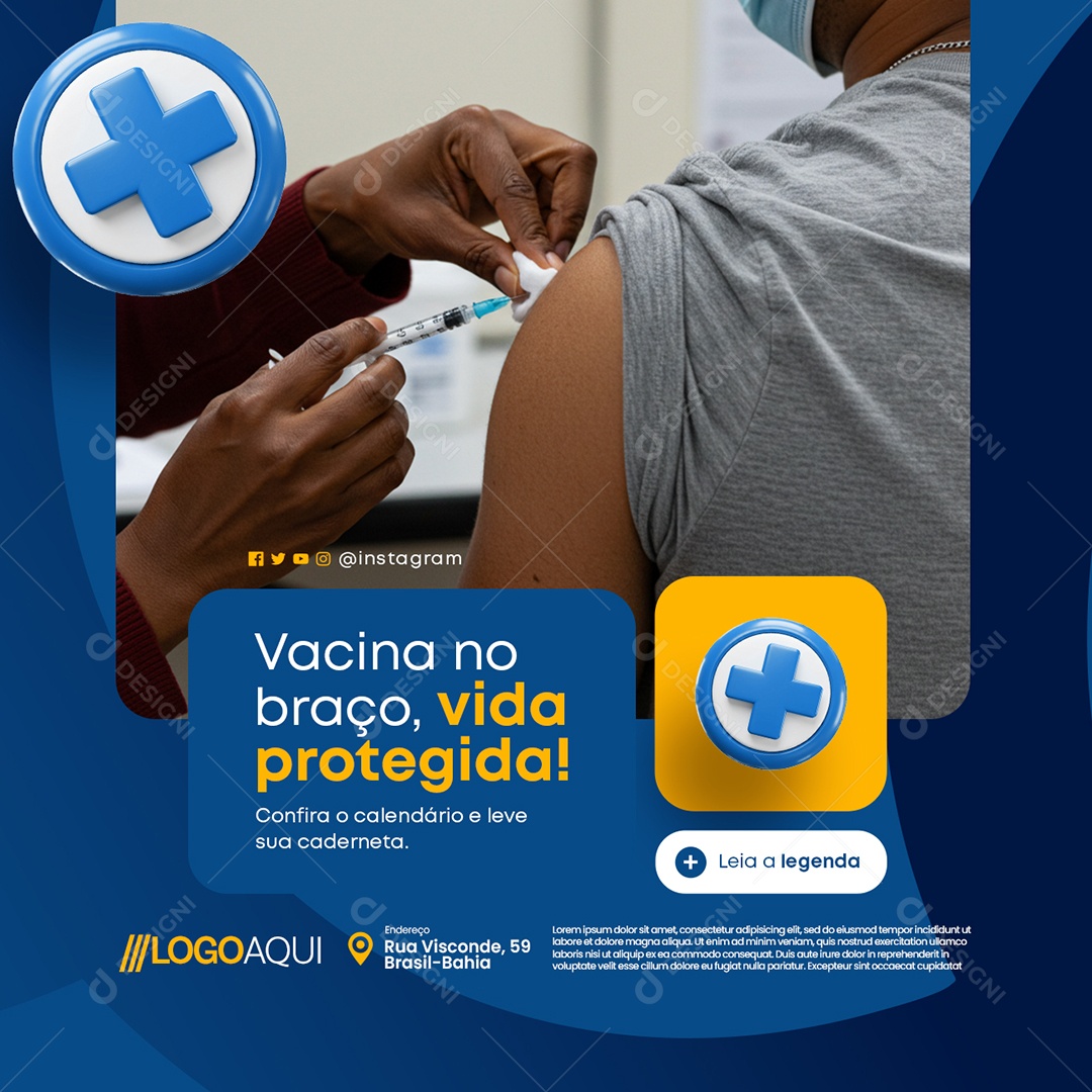 Prefeitura Vacina no Braço Vida Protegida Social Media PSD Editável