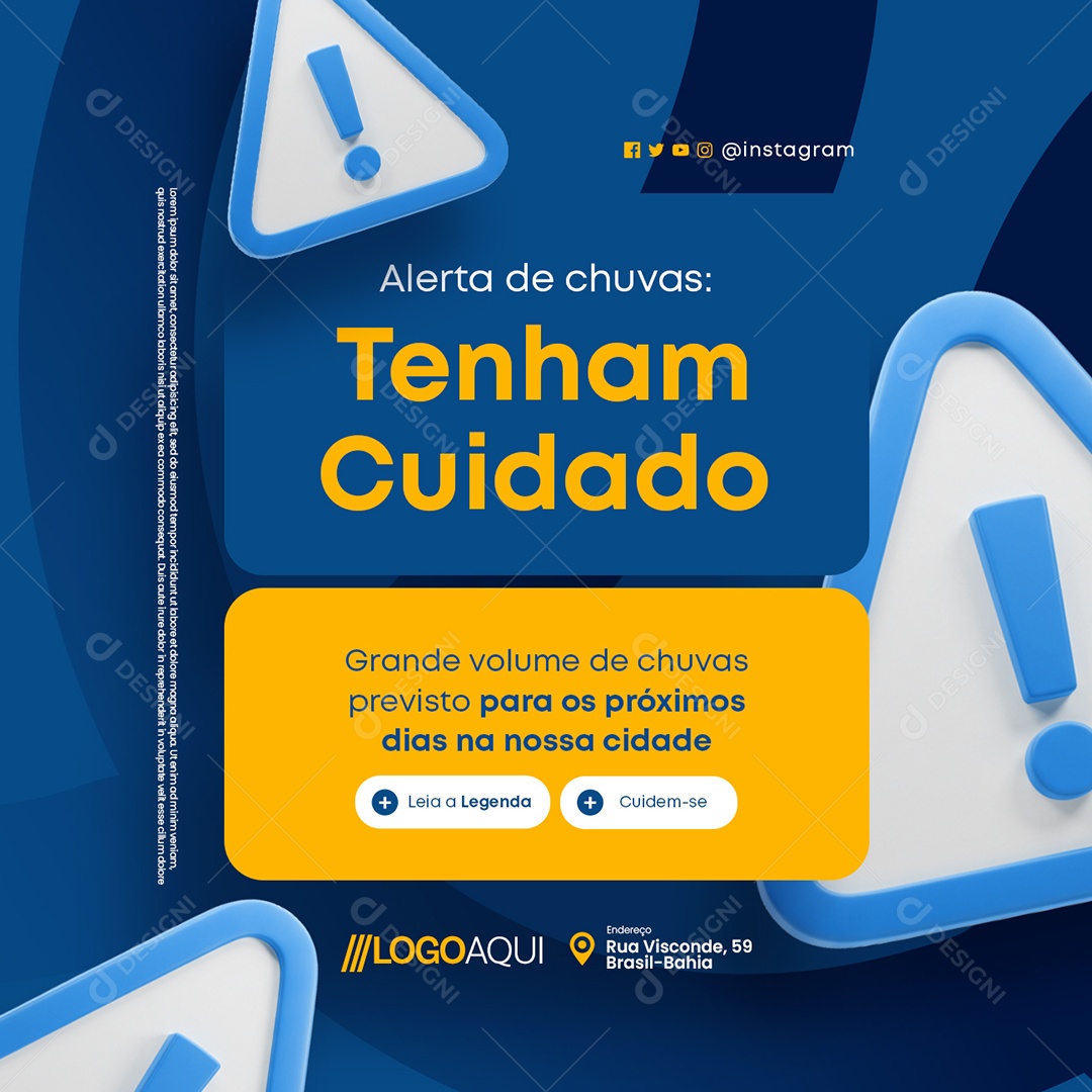 Prefeitura Alerta de Chuvas Tenham Cuidado Social Media PSD Editável