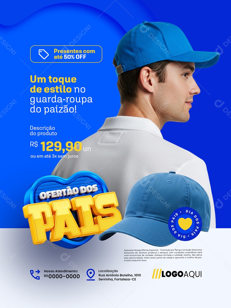 Ofertão dos Pais Lojas Guarda Roupa Boné Social Media PSD Editável
