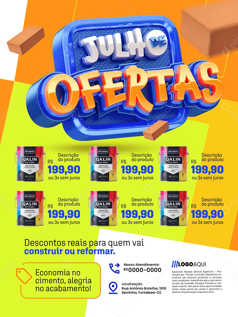 Julho de Ofertas Construção Encarte Latas de Tintas Social Media PSD Editável