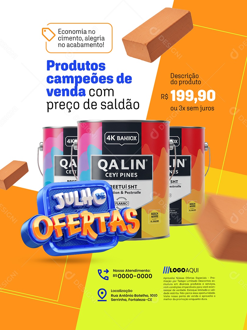 Julho de Ofertas Construção Produtos Campeões de Venda Social Media PSD Editável