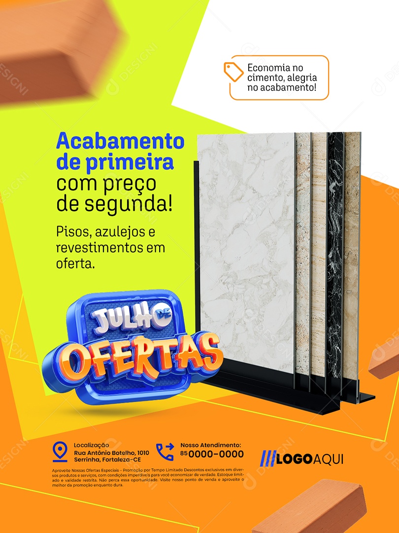 Julho de Ofertas Construção Pisos Azulejos Social Media PSD Editável