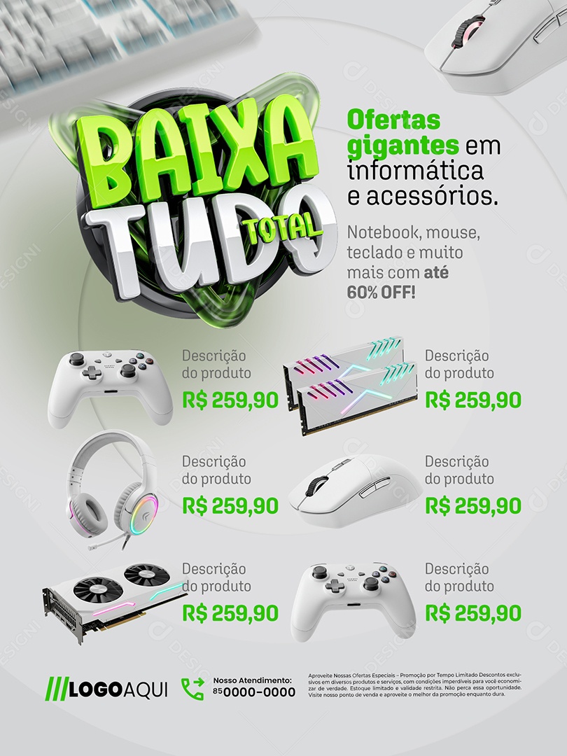 Baixa Tudo Total Loja de Games Encarte Notebook Mouse Teclado Social Media PSD Editável