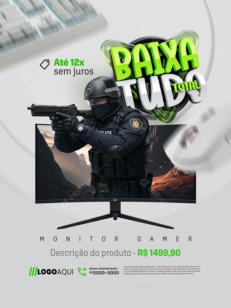 Baixa Tudo Total Loja de Games Monitor Gamer Social Media PSD Editável