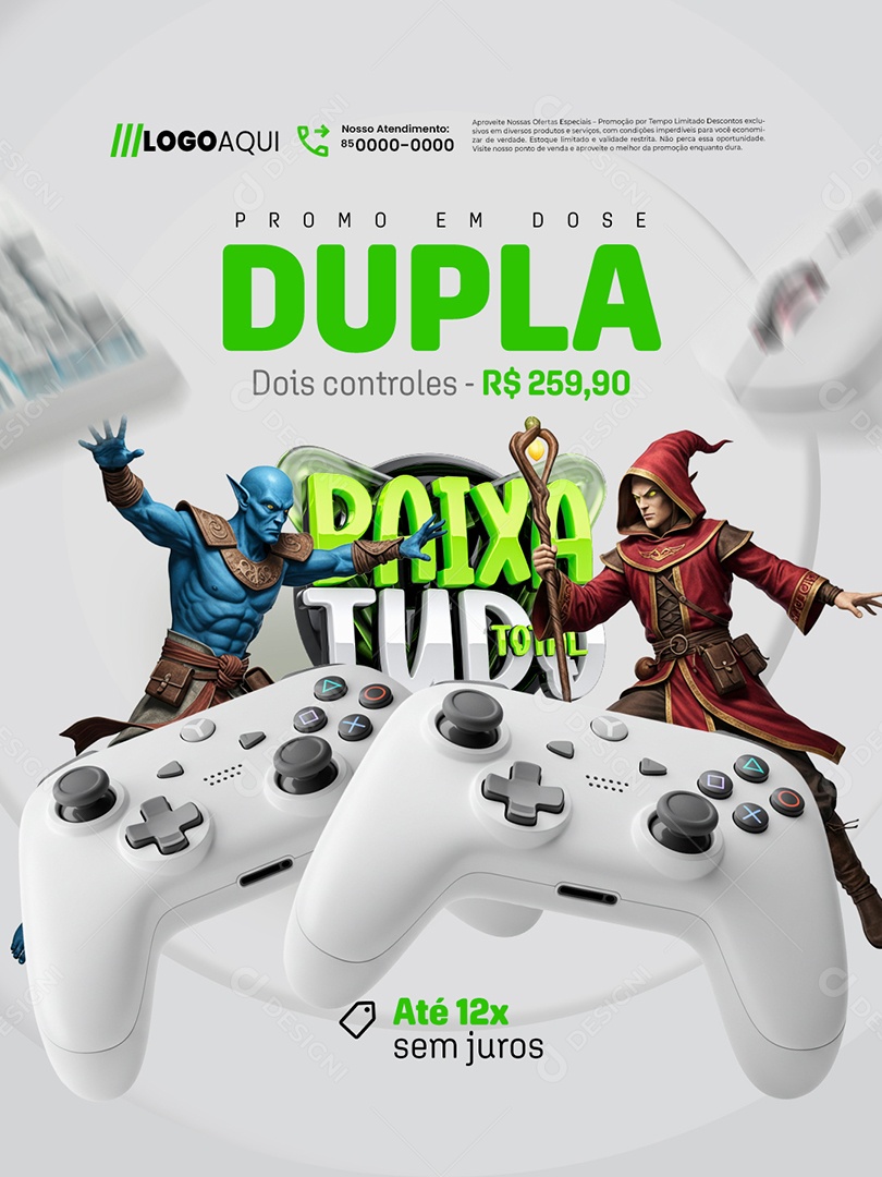 Baixa Tudo Total Loja de Games Dupla Dois Controles Social Media PSD Editável