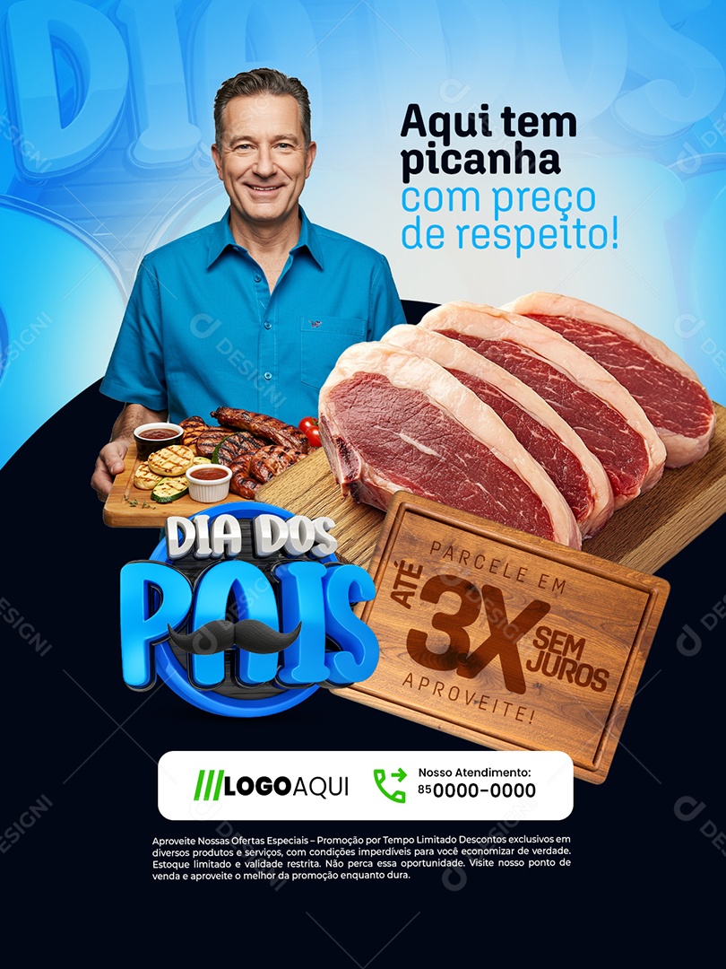 Dia dos Pais Açougue Aqui Tem Picanha Social Media PSD Editável