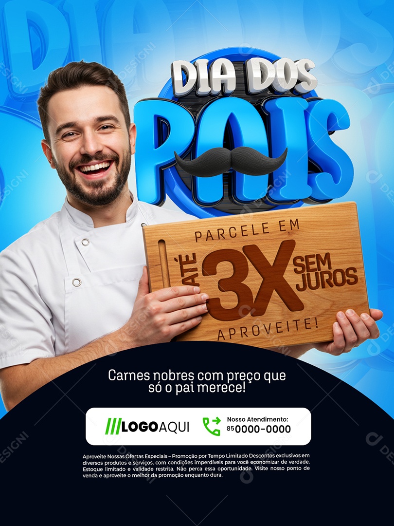 Dia dos Pais Açougue Parcele em Até 3x Sem Juros Social Media PSD Editável