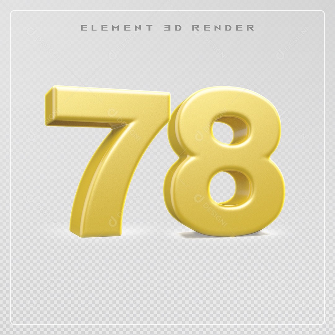 Elemento 3D Número 78 Dourado para Composição PSD