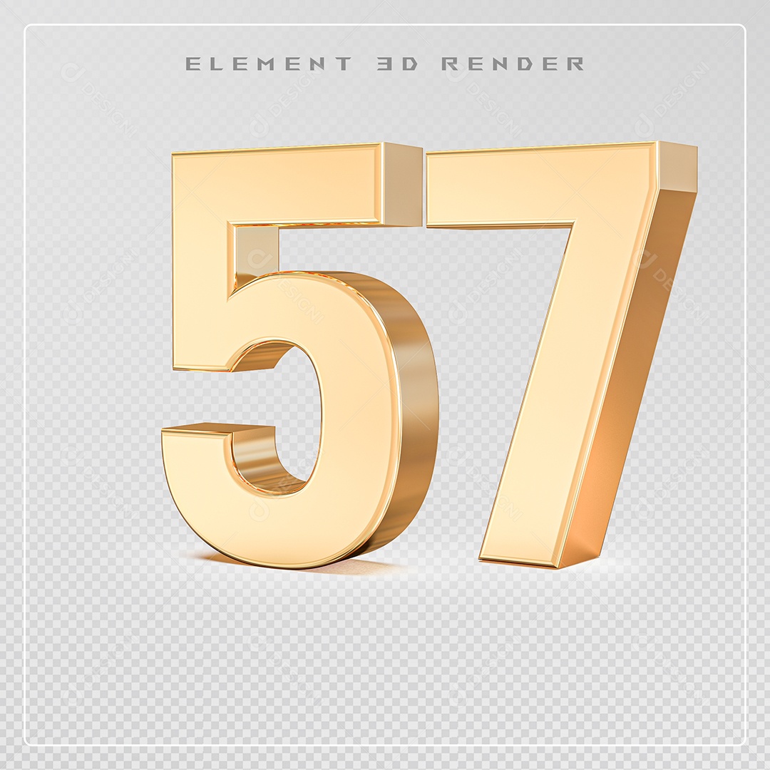 Elemento 3D Número 57 Dourado para Composição PSD