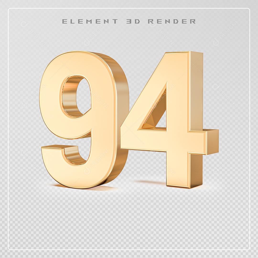 Elemento 3D Número 94 Dourado para Composição PSD