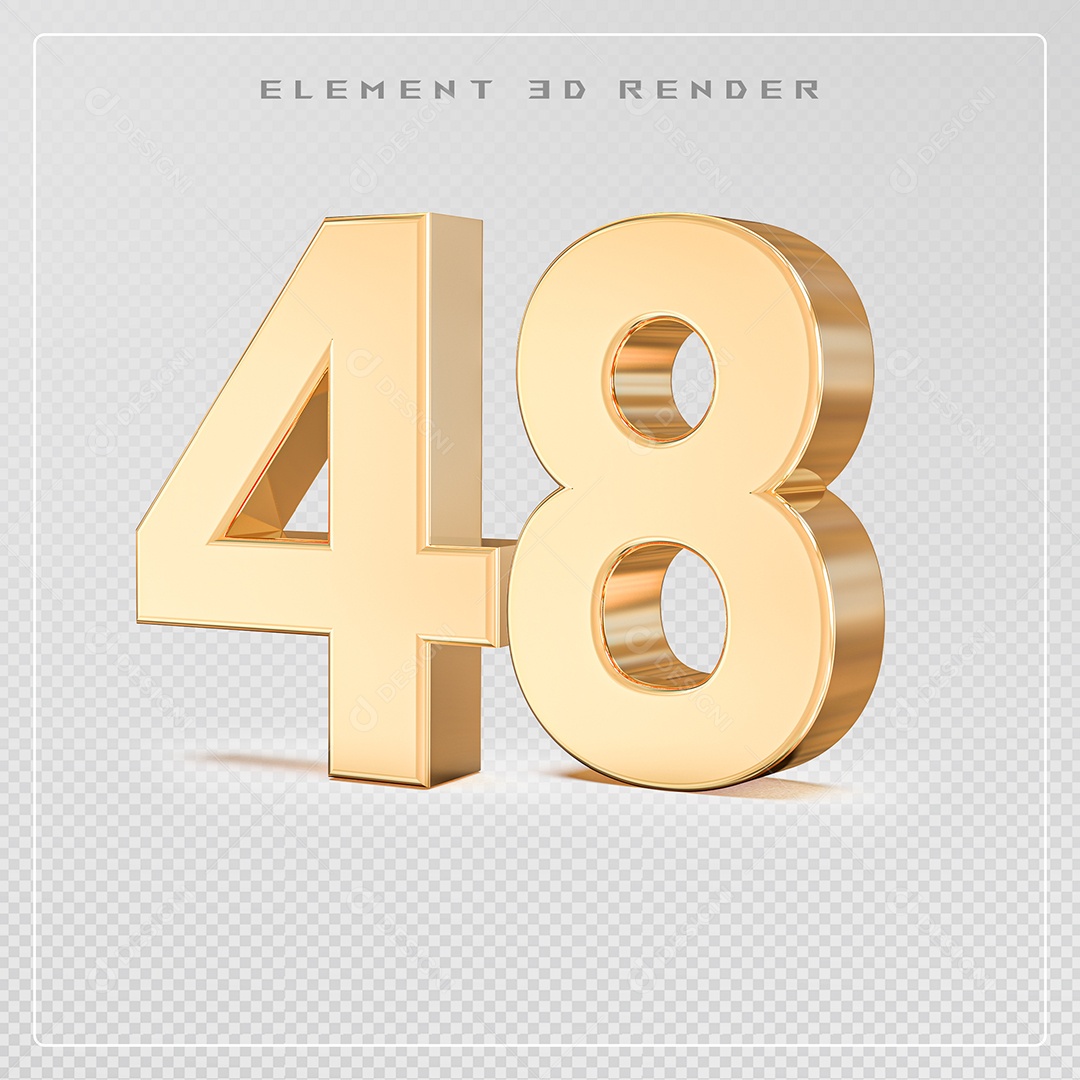 Elemento 3D Número 48 Dourado para Composição PSD