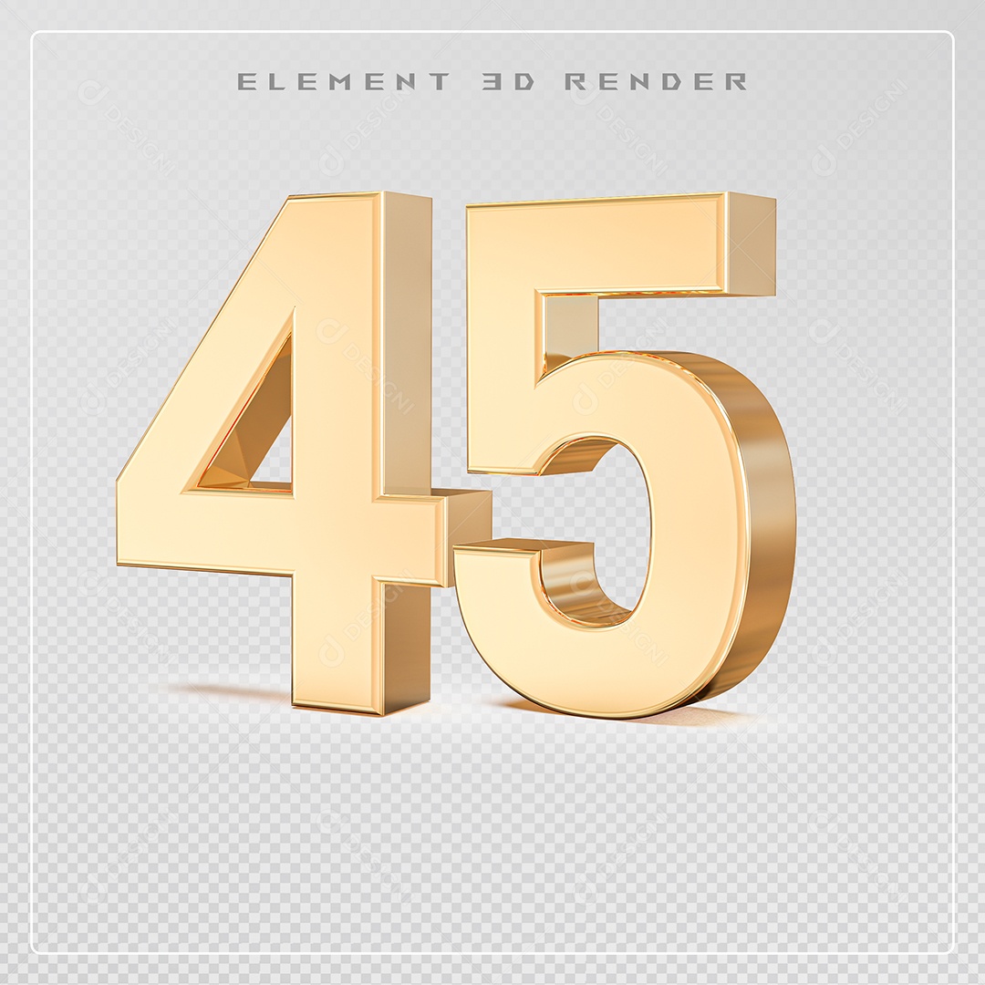 Elemento 3D Número 45 Dourado para Composição PSD