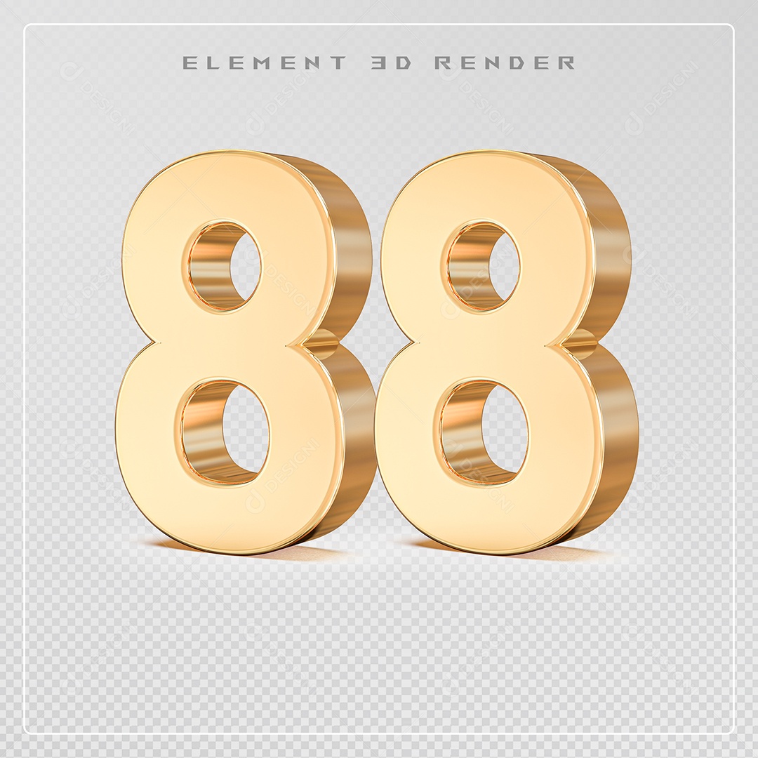 Elemento 3D Número 88 Dourado para Composição PSD