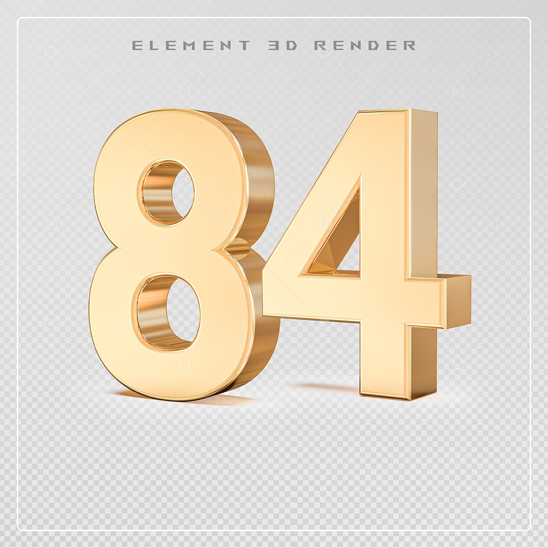 Elemento 3D Número 84 Dourado para Composição PSD