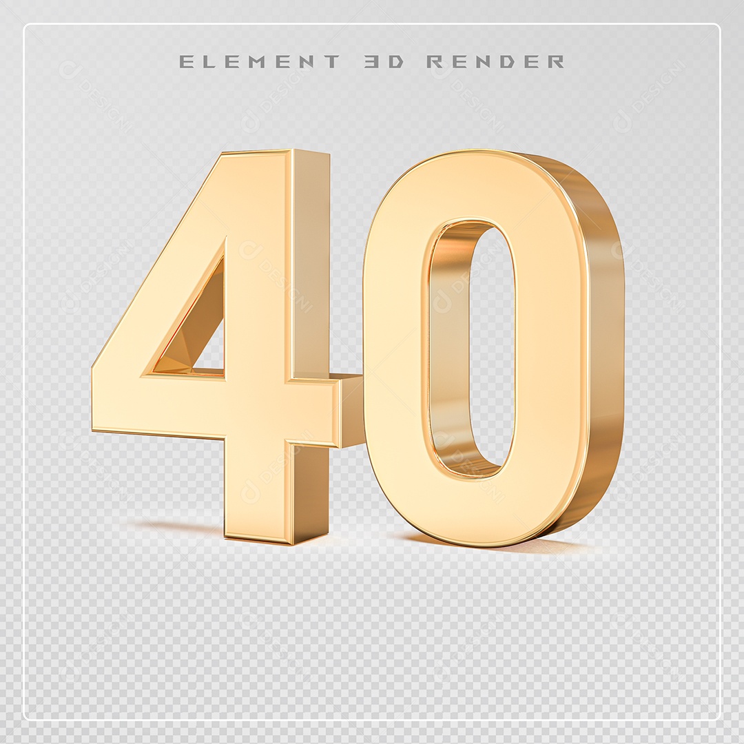 Elemento 3D Número 40 Dourado para Composição PSD
