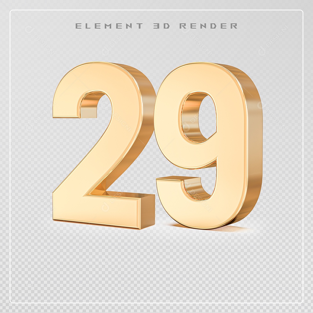 Elemento 3D Número 29 Dourado para Composição PSD