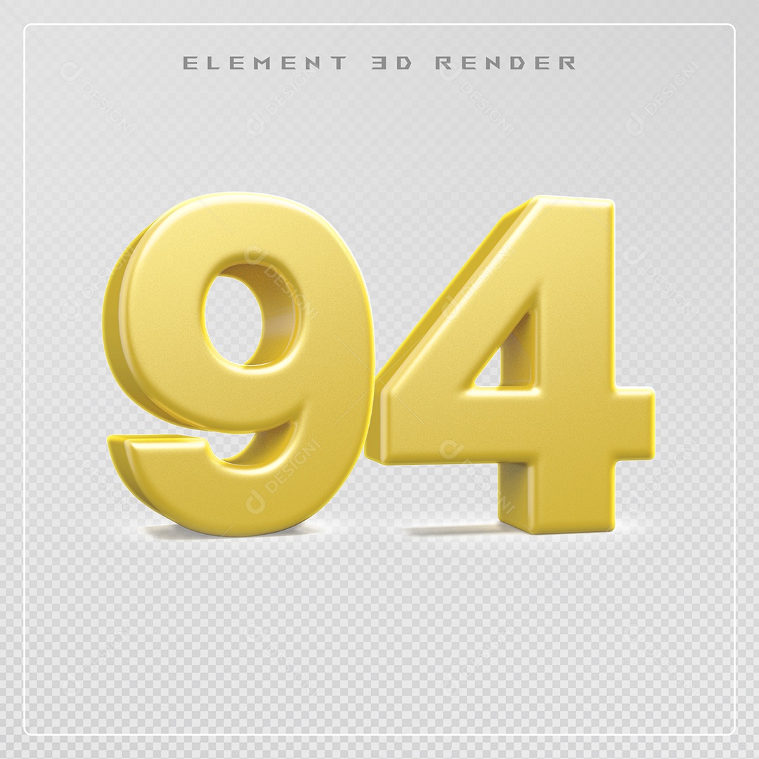Elemento 3D Número 94 Dourado para Composição PSD