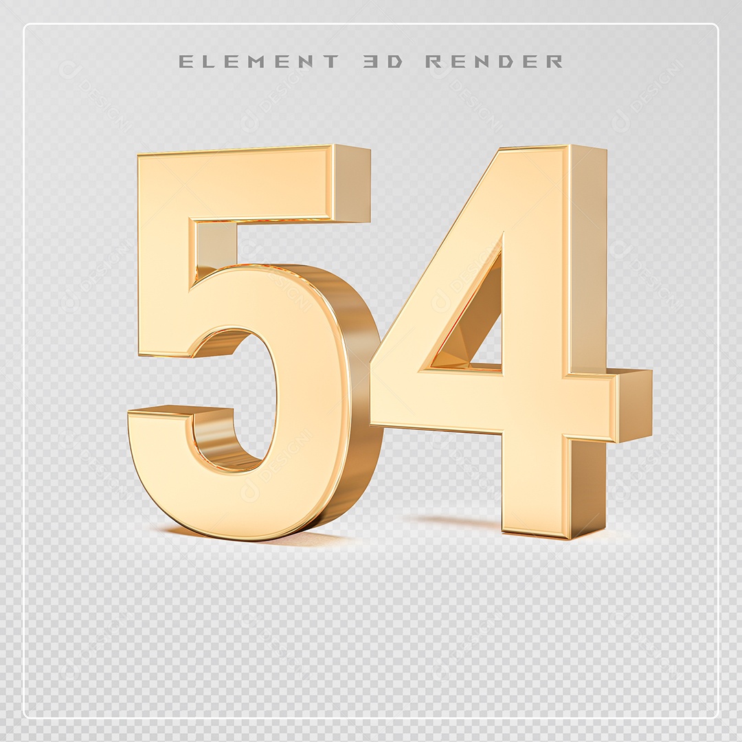 Elemento 3D Número 54 Dourado para Composição PSD