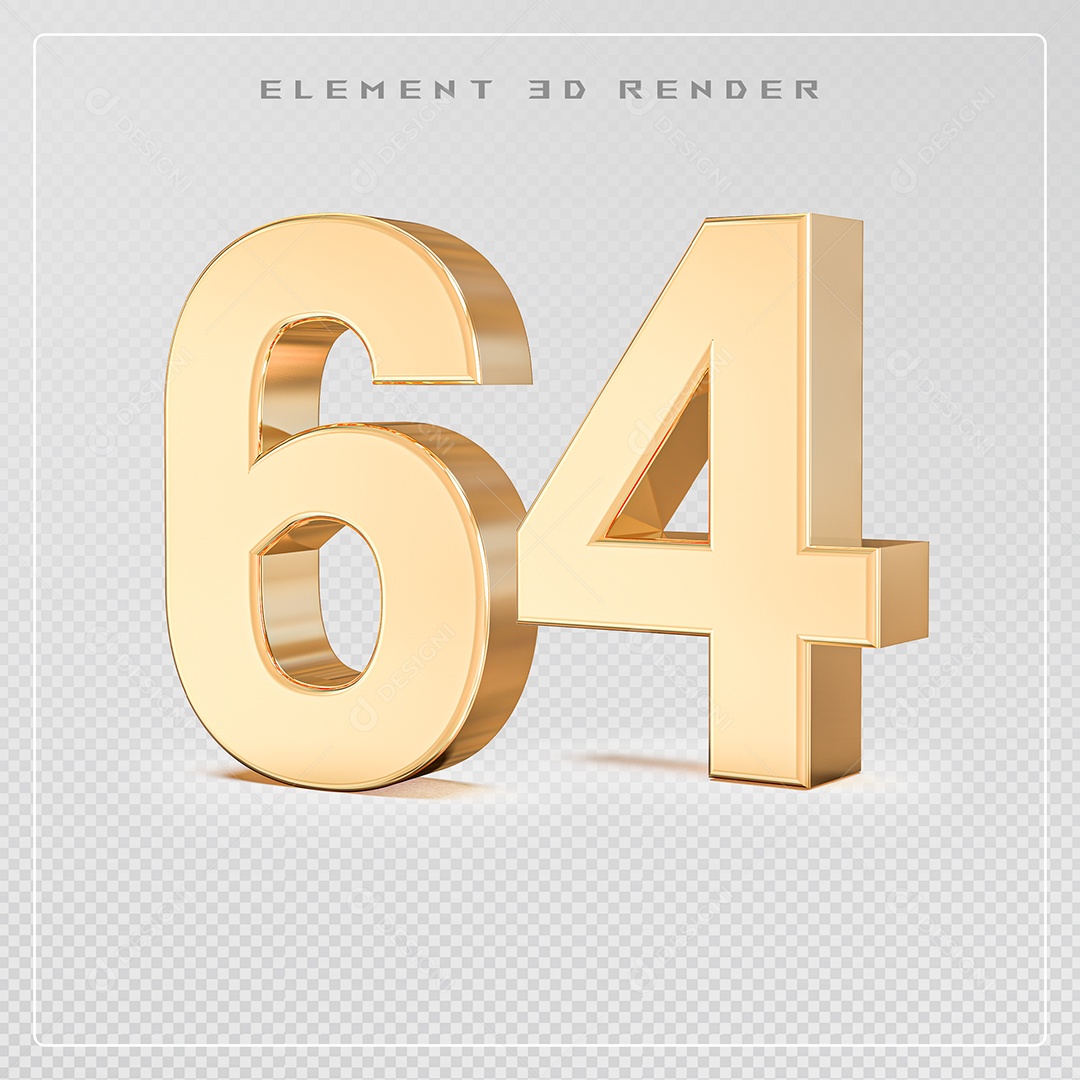 Elemento 3D Número 64 Dourado para Composição PSD