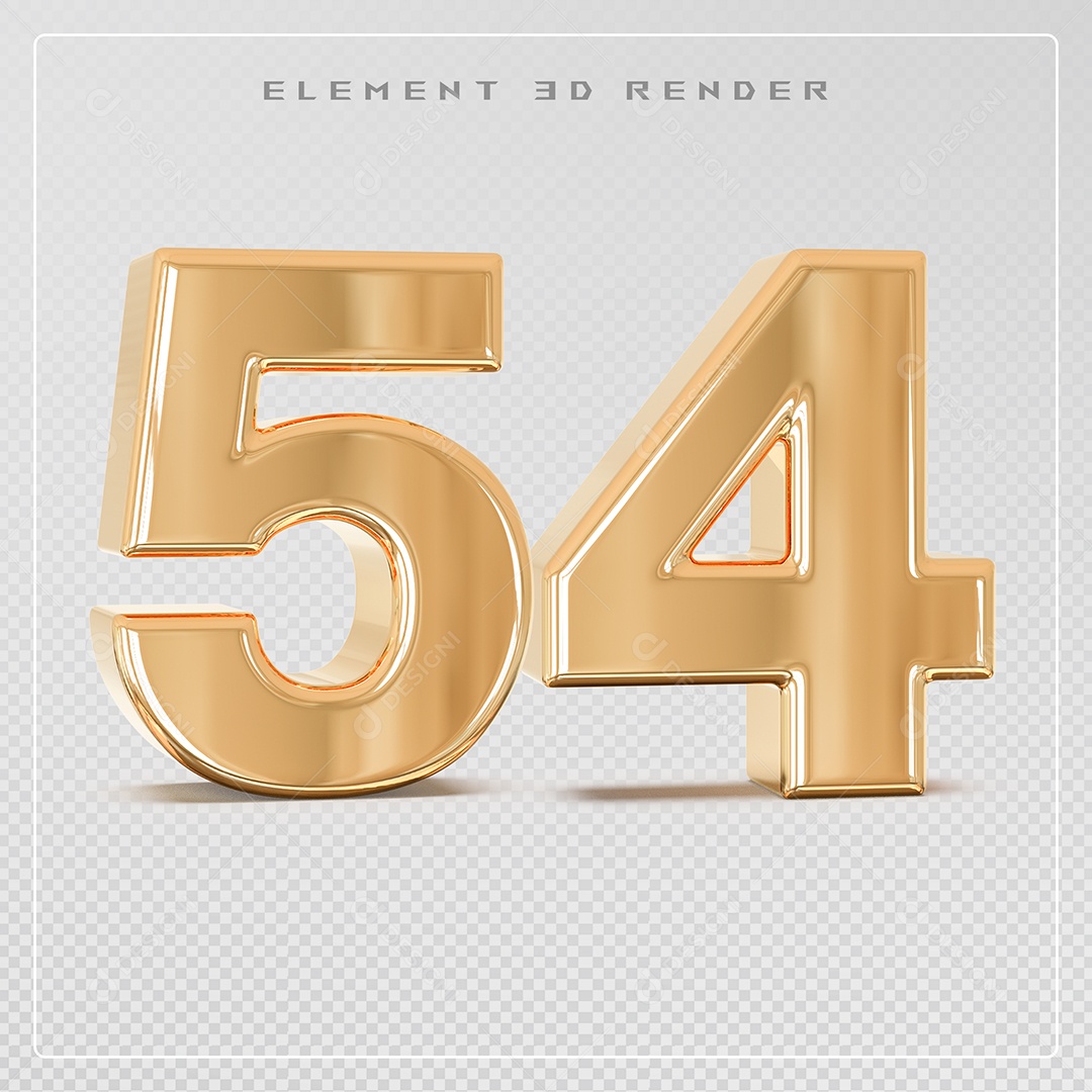 Elemento 3D Número 54 Dourado para Composição PSD