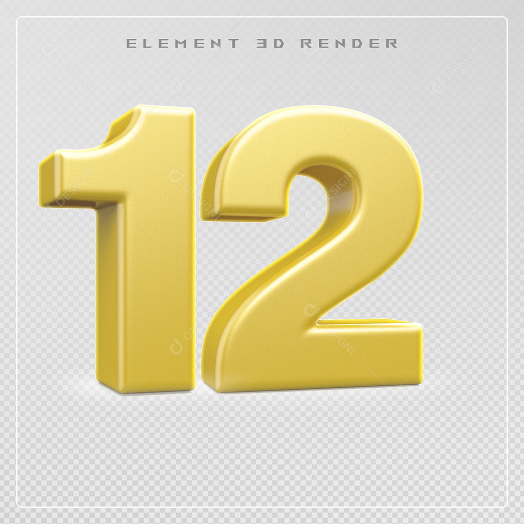 Elemento 3D Número 12 Dourado para Composição PSD